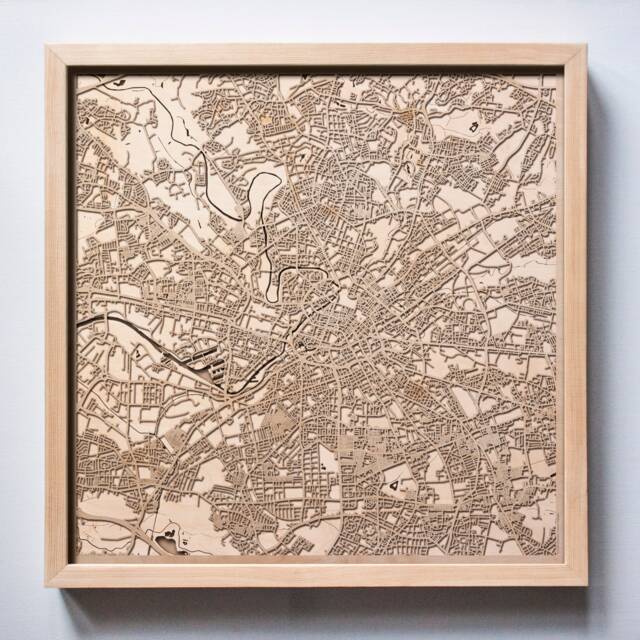Manchester Wood Map - Laser Cut 3D City Streets, Framed Wall Art - image 1