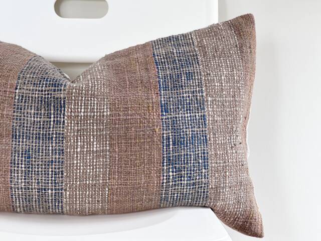 Handwoven Lumbar Pillow Cover Vintage Karen Textile, Boho Farmhouse Decor - 14x24 - image 1