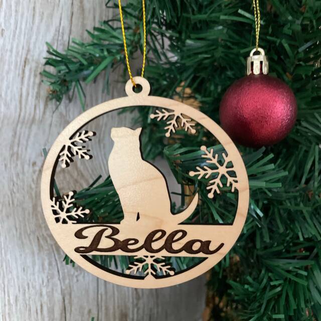 Personalised Engraved Pet Cat Christmas Bauble, Ornament For Kitten, Wooden Bauble - Bau029 - image 1