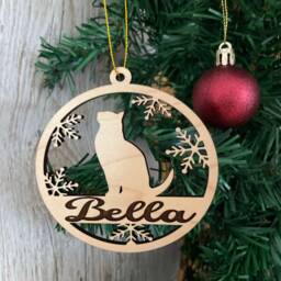 Personalised Engraved Pet Cat Christmas Bauble, Ornament For Kitten, Wooden Bauble - Bau029 - thumbnail 1