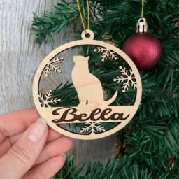 Personalised Engraved Pet Cat Christmas Bauble, Ornament For Kitten, Wooden Bauble - Bau029 - thumbnail 3