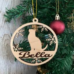 Personalised Engraved Pet Cat Christmas Bauble, Ornament For Kitten, Wooden Bauble - Bau029 - thumbnail 2