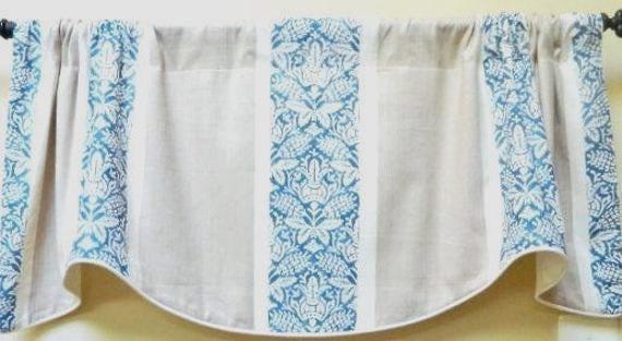 Pelham House - Robert Allen Fabrics Calypso Blue Window Valance Lined Corded & Beige Stripes Made To Order - image 1
