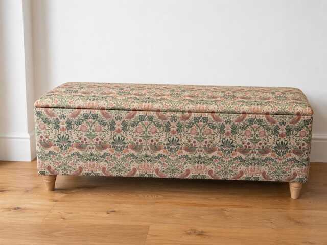 Tall William Morris Fabric Ottoman Footstool Handmade Velvet Storage Trunk - image 1