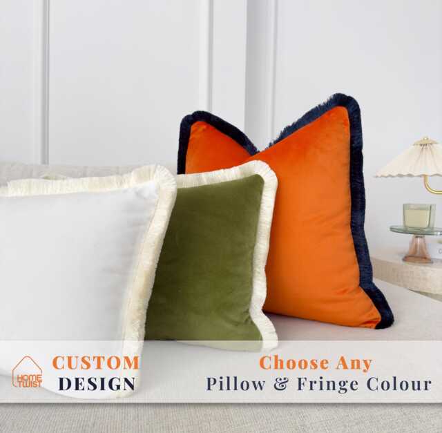 Velvet Fringed Cushion Cover Custom Fringe Pillow Tassel Designer Cover - All Sizes - image 1