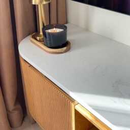 Modern Floating Tv Stand - Birch Plywood & Marble Composite Top - thumbnail 4