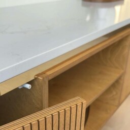 Modern Floating Tv Stand - Birch Plywood & Marble Composite Top - thumbnail 2