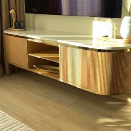 Modern Floating Tv Stand - Birch Plywood & Marble Composite Top - thumbnail 1