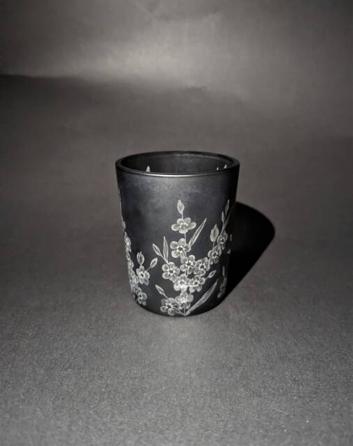 Forget Me Not Tealight Holder - Black Candle Flowers Decor Hand Engraved Glass - image 1