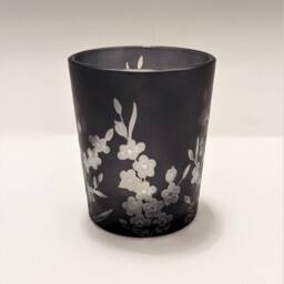 Forget Me Not Tealight Holder - Black Candle Flowers Decor Hand Engraved Glass - thumbnail 4