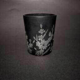 Forget Me Not Tealight Holder - Black Candle Flowers Decor Hand Engraved Glass - thumbnail 3