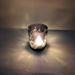 Forget Me Not Tealight Holder - Black Candle Flowers Decor Hand Engraved Glass - thumbnail 2