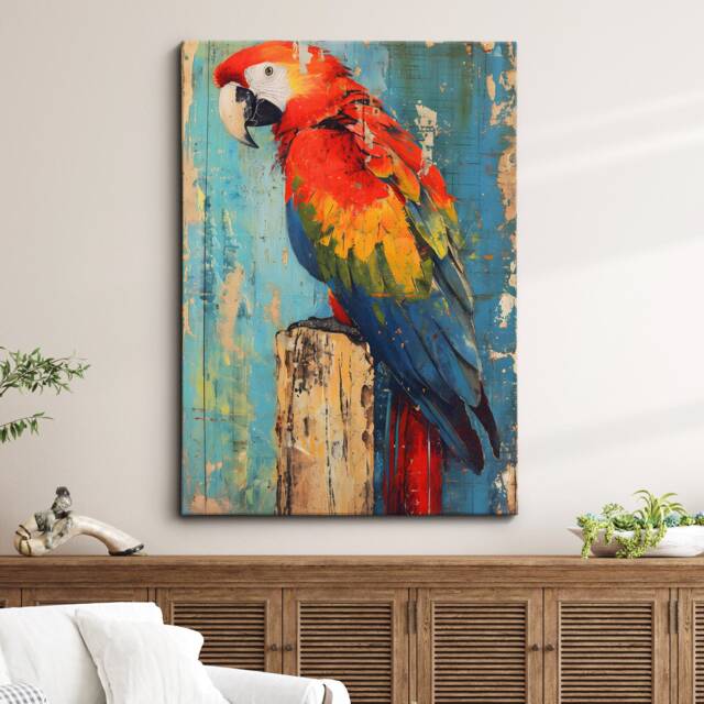 Parrot Vibrant Painting Pet Animal Bird Framed Poster Print & Canvas Wall Decor Art Bedroom Home Interior Gift For Lover - image 1
