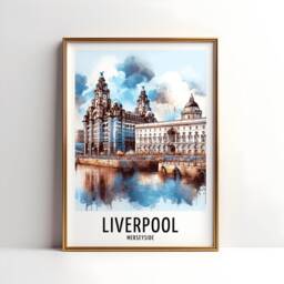 Liverpool Travel Print - Watercolour Poster Design - Wall Artwork Merseyside UK Gifts Home Decor Art Gift England Picture - thumbnail 3
