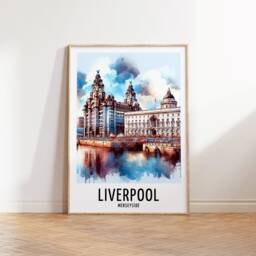 Liverpool Travel Print - Watercolour Poster Design - Wall Artwork Merseyside UK Gifts Home Decor Art Gift England Picture - thumbnail 1