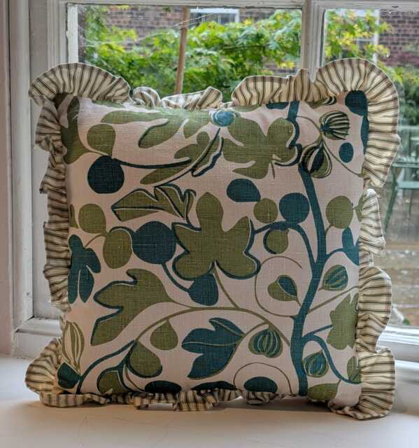 Handprinted Linen Cushion Cover Figs in Green, UK Designer Jessie De Sallis - image 1