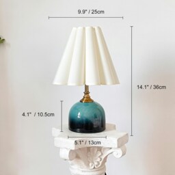 Handmade Green Cyan Glaze Ceramic Tall Table Lamp 110-250V, Scallop Petal Plastic Fabric Cream Shade Bedroom Living Kitchen Retro Cozy Decor - thumbnail 2