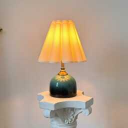 Handmade Green Cyan Glaze Ceramic Tall Table Lamp 110-250V, Scallop Petal Plastic Fabric Cream Shade Bedroom Living Kitchen Retro Cozy Decor - thumbnail 3