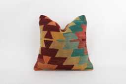 Bohemian Kilim Pillow Cover 16'' Vintage Turkish Rug Throw - thumbnail 1