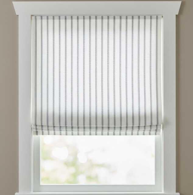 Grey & Beige Striped Off-White 100% Natural Linen Custom Roman Shade - Cl1041 - image 1