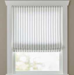 Grey & Beige Striped Off-White 100% Natural Linen Custom Roman Shade - Cl1041 - thumbnail 1