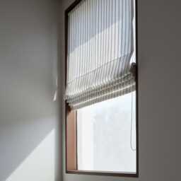 Grey & Beige Striped Off-White 100% Natural Linen Custom Roman Shade - Cl1041 - thumbnail 2