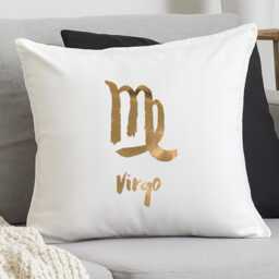 Virgo Cushion Cover Cotton Pillow With Metallic Vinyl Zodiac Symbol Decor