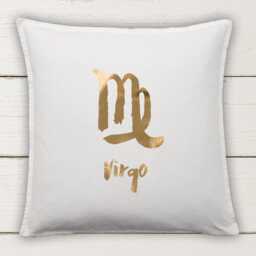 Virgo Cushion Cover Cotton Pillow With Metallic Vinyl Zodiac Symbol Decor - thumbnail 2