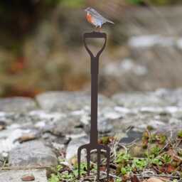 Set Of 3 Mini Robin On Fork Metal Garden Stake Bundle Outdoor Statue Robins Flower Pot Stick - British Bird Watcher Gardening Large Gift - thumbnail 2