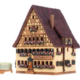 Handcrafted Ceramic Tealight Holder - Miniature Replica Of Hotel Goldene Rose in Dinkelsbuhl, Germany - thumbnail 3