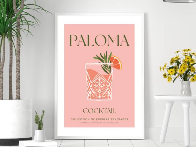 Paloma Cocktail Art Print Poster - Party Signature Drink Sign Trendy Wall Decor Minimalist Elegant Retro Gift A5 A4 A3 - image 1