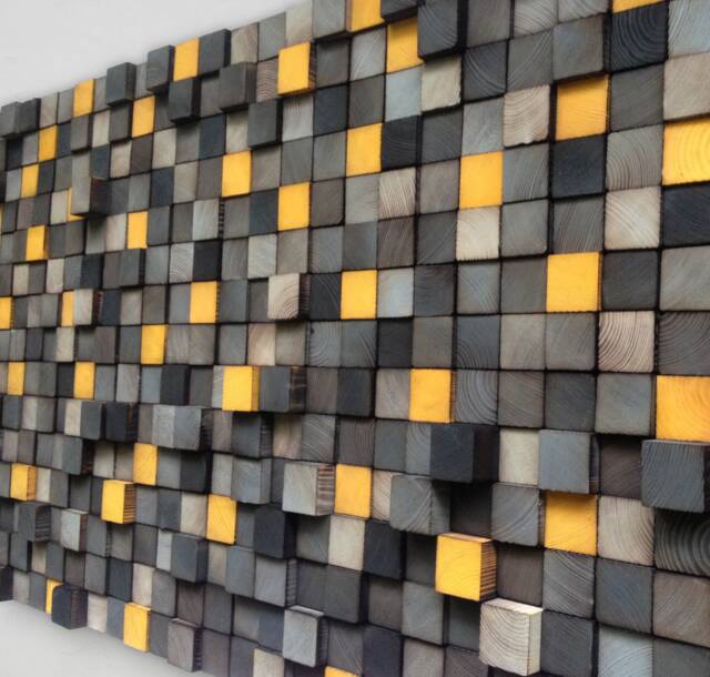 Large Wood Wall Art - Grey Yellow Decor Wooden Headbord - image 1