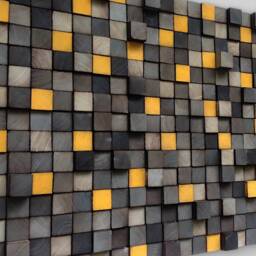 Large Wood Wall Art - Grey Yellow Decor Wooden Headbord - thumbnail 3