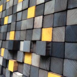 Large Wood Wall Art - Grey Yellow Decor Wooden Headbord - thumbnail 4