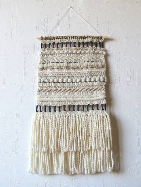 Neutral Woven Wall Hanging Boho Wool Alpaca Tapestry - image 1