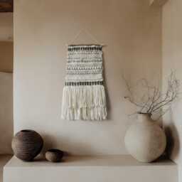 Neutral Woven Wall Hanging Boho Wool Alpaca Tapestry - thumbnail 3
