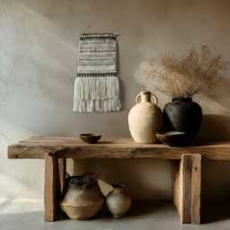 Neutral Woven Wall Hanging Boho Wool Alpaca Tapestry - thumbnail 2