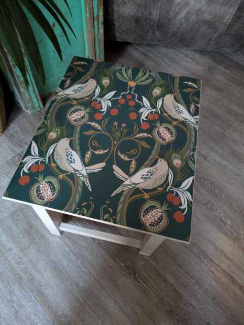 Hand Painted Decoupage Side Table, Solid Wood Occasional Distressed Vintage One Of A Kind - image 1