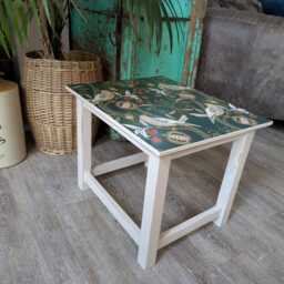 Hand Painted Decoupage Side Table, Solid Wood Occasional Distressed Vintage One Of A Kind - thumbnail 3