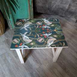 Hand Painted Decoupage Side Table, Solid Wood Occasional Distressed Vintage One Of A Kind - thumbnail 2