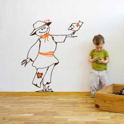 Kids Wall Decal Scarecrow, Hand Drawn Sticker, Vinyl Wall Scarecrow Children's Room Sticker - thumbnail 1