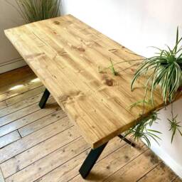Wooden Desk - Industrial Computer Home Office X Legs Reclaimed Solid Wood Chunky Handmade Work From - thumbnail 3
