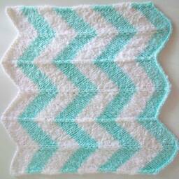 Handmade Knit Mini Blanket Mint Green Chevron Stripe, Fluffy Texture - thumbnail 4