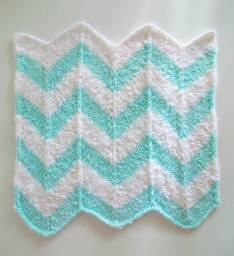 Handmade Knit Mini Blanket Mint Green Chevron Stripe, Fluffy Texture - thumbnail 1