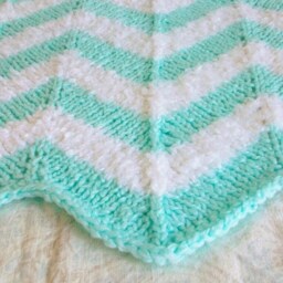 Handmade Knit Mini Blanket Mint Green Chevron Stripe, Fluffy Texture - thumbnail 2