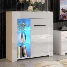 Furneo Matt & High Gloss White Cabinet Cupboard Sideboard Unit Milano 10 Led Lights - thumbnail 1