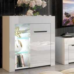 Furneo Matt & High Gloss White Cabinet Cupboard Sideboard Unit Milano 10 Led Lights - thumbnail 2
