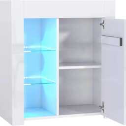 Furneo Matt & High Gloss White Cabinet Cupboard Sideboard Unit Milano 10 Led Lights - thumbnail 3