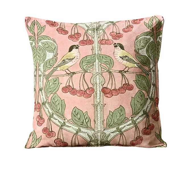 Gp & J Baker Birds & Cherries Coral Cotton Cushion Cover - image 1
