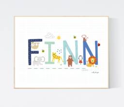 Personalised Animal Name Print - Wall Art Nursery Prints Children's Illustration - thumbnail 1